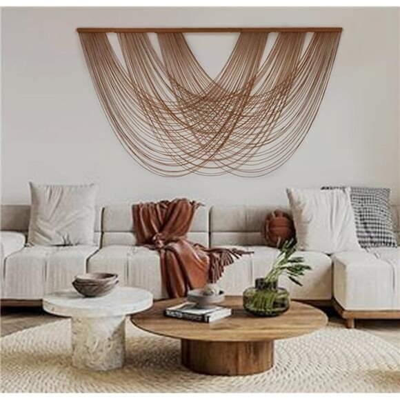 Large Macrame Wall Hanging Brown Die-Dyed 59.00" W x 31.00" L Boho Wall Decor - Picture 5 of 8